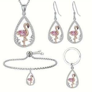 5pcs 925 Sterling Silver Necklace, earrings, bracelet, keychain nwt